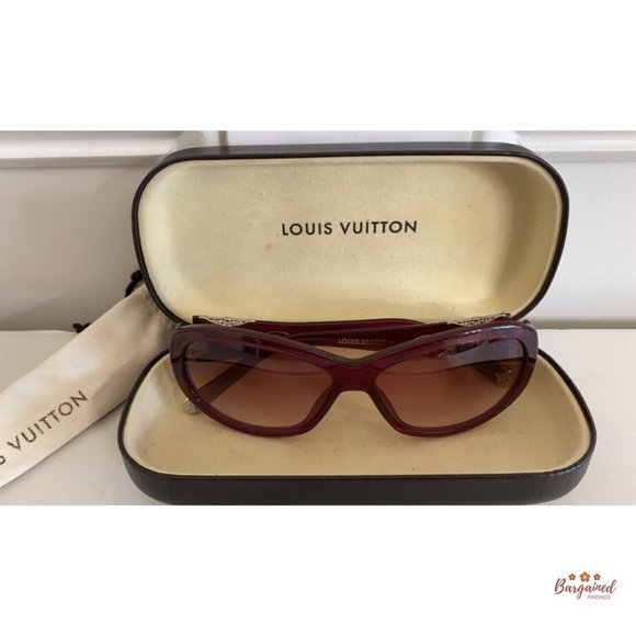 Authentic LOUIS VUITTON Burgundy Acetate Iris PM Rhinestone Oval Sunglasses - Picture 12 of 12
